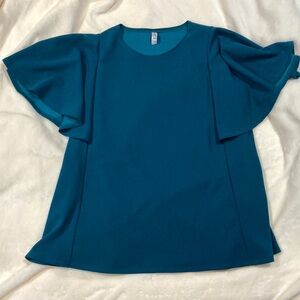 NWOT Teal Top with Flutter Sleeve